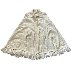 Cuddle Knit VINTAGE Ivory Cream Poncho Wrap One Size